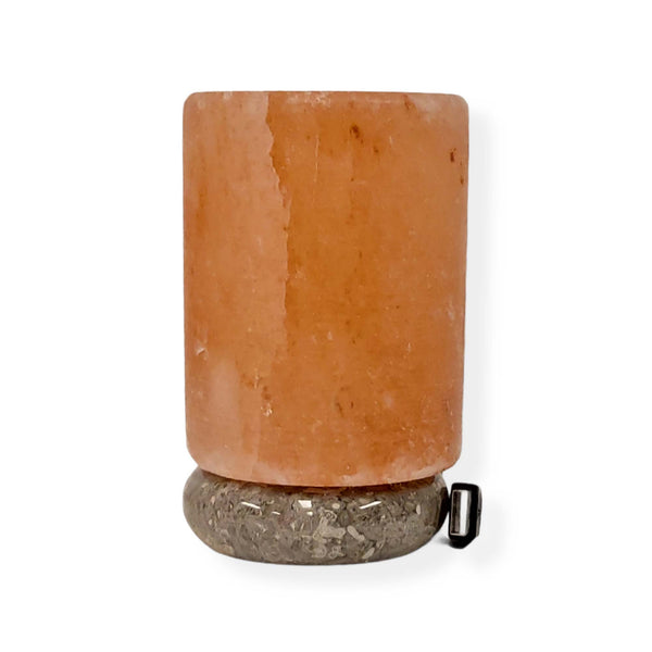 USB Himalayan Salt Lamp Cylinder Carved Shape Pink Crystal Rock LED Light