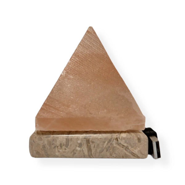 USB Himalayan Salt Lamp Pyramid Carved Shape Pink Crystal Rock LED Light