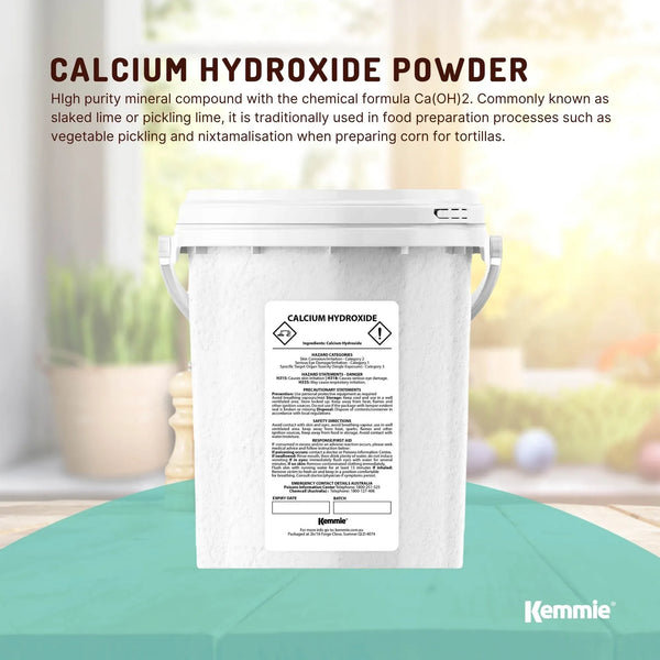 Kemmie 600g Calcium Hydroxide Powder Tub - Food Grade Pickling Lime FCC