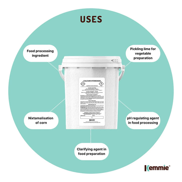 Kemmie 600g Calcium Hydroxide Powder Tub - Food Grade Pickling Lime FCC