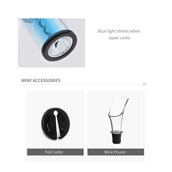 Electric Wine Bottle Opener LED Automatic Corkscrew Pourer Pump Sealer Cutter