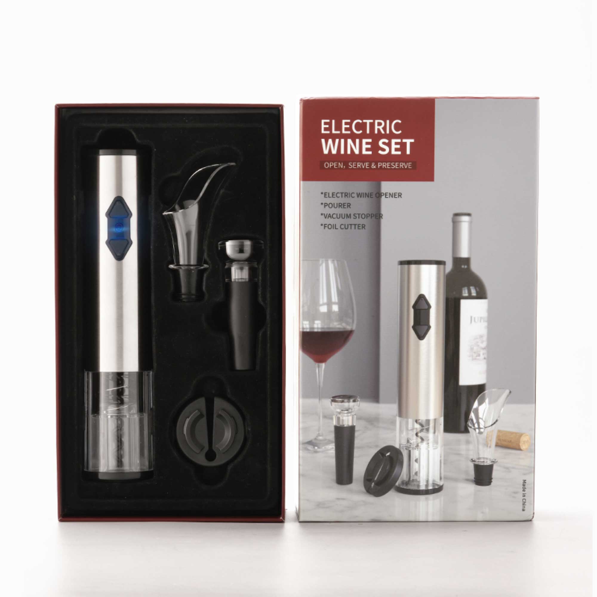 Electric Wine Bottle Opener LED Automatic Corkscrew Pourer Pump Sealer Cutter