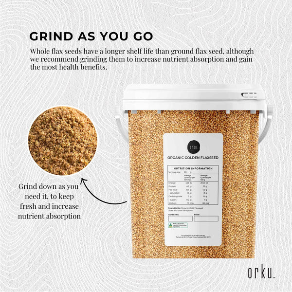 Orku Organic Golden Linseed Flaxseed Whole Grain Flax Seed Omega-3 800g