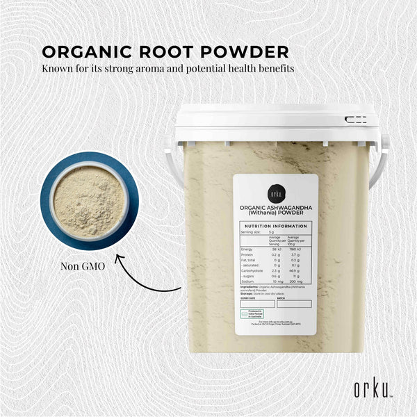 Orku Organic Ashwagandha Withania Somnifera Root Powder Herb Supplement 600g