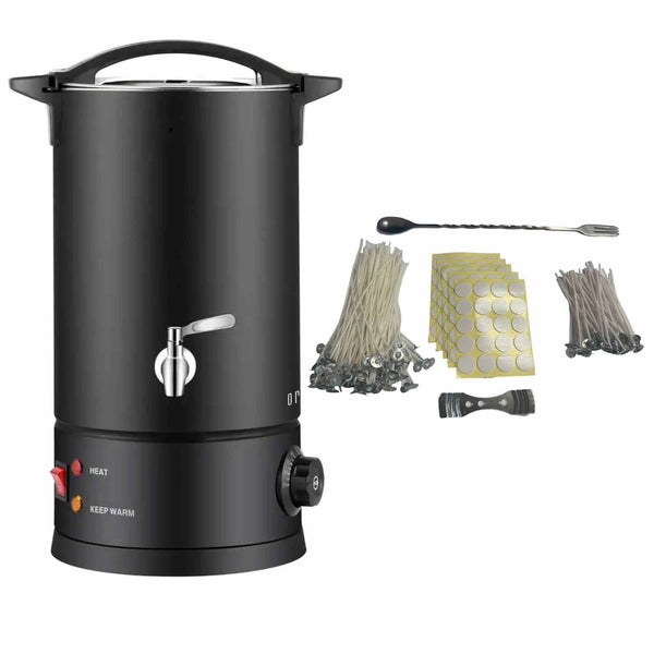 Candle Wax Heater Melter Tap 100 Wicks 100 Core Stickers Stirrer Black 1800W 10L