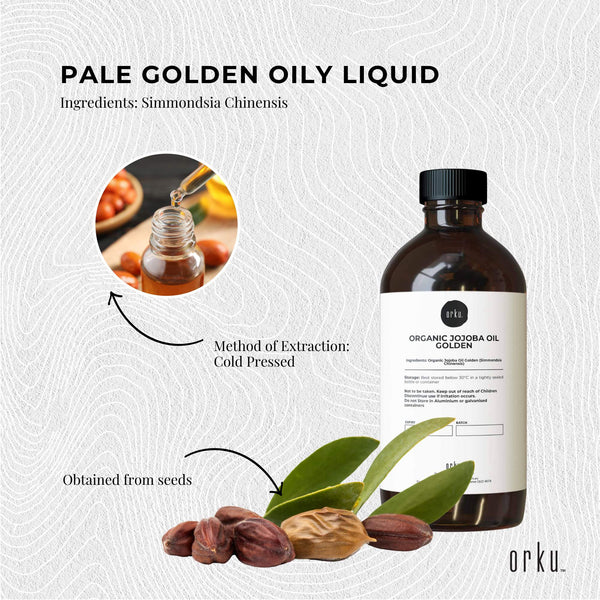 Orku Organic Cold Pressed Golden Jojoba Oil Hair Skin Nails 1L