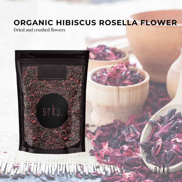 Orku Organic Hibiscus Rosella Flower Crushed Dried Herbal Tea Supplement 50g