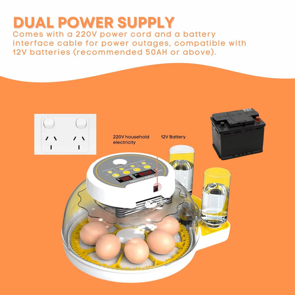 Electric Battery Backup 8 + 18 Egg Incubator Turner Candler Chicken Turkey Quail Duck