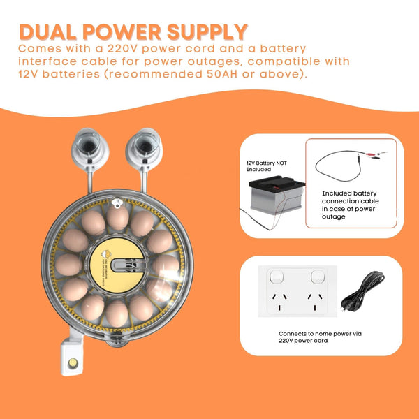 Automatic Digital 12 Egg Incubator Turning Electric Battery Chicken Quail Duck