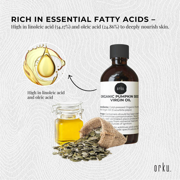 Orku 250ml Organic Pumpkin Seed Oil – Virgin Cold Pressed Unrefined Cosmetic Grade
