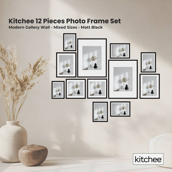 Kitchee 12 Pce Photo Picture Collage Frame Set Mixed Sizes Matt Black