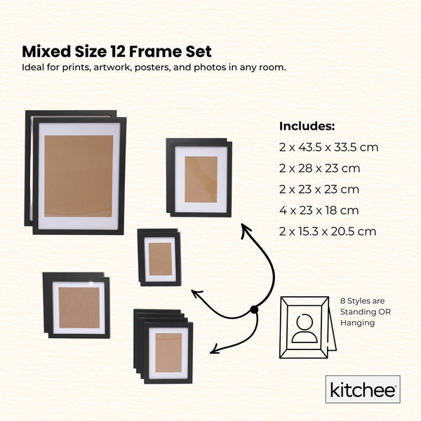 Kitchee 12 Pce Photo Picture Collage Frame Set Mixed Sizes Matt Black