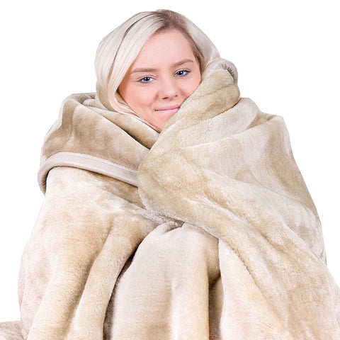 Laura Hill Double Sided 220 x 240cm Faux Mink Throw Rug Blanket 600gsm Beige