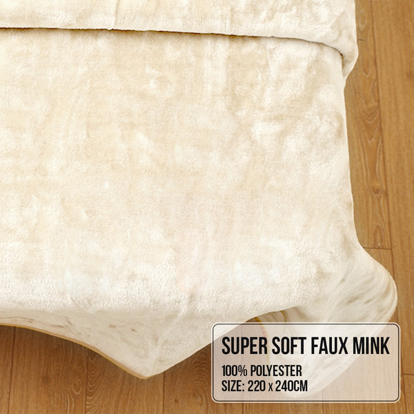 Laura Hill Double Sided 220 x 240cm Faux Mink Throw Rug Blanket 600gsm Beige