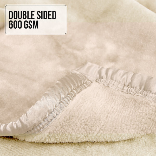 Laura Hill Double Sided 220 x 240cm Faux Mink Throw Rug Blanket 600gsm Beige