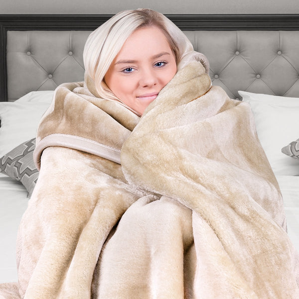 Laura Hill Double Sided 220 x 240cm Faux Mink Throw Rug Blanket 600gsm Beige
