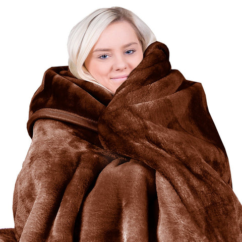 Laura Hill Double Sided 220 x 240cm Faux Mink Throw Rug Blanket 600gsm Brown