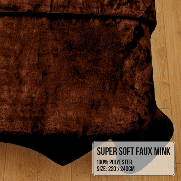 Laura Hill Double Sided 220 x 240cm Faux Mink Throw Rug Blanket 600gsm Brown