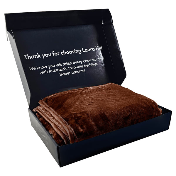 Laura Hill Double Sided 220 x 240cm Faux Mink Throw Rug Blanket 600gsm Brown