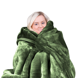 Laura Hill Double Sided Faux Mink Throw Rug Blanket 600gsm Green Queen