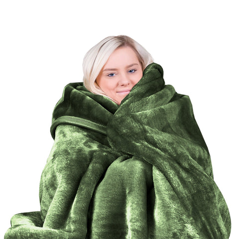 Laura Hill Double Sided Faux Mink Throw Rug Blanket 600gsm Green Queen