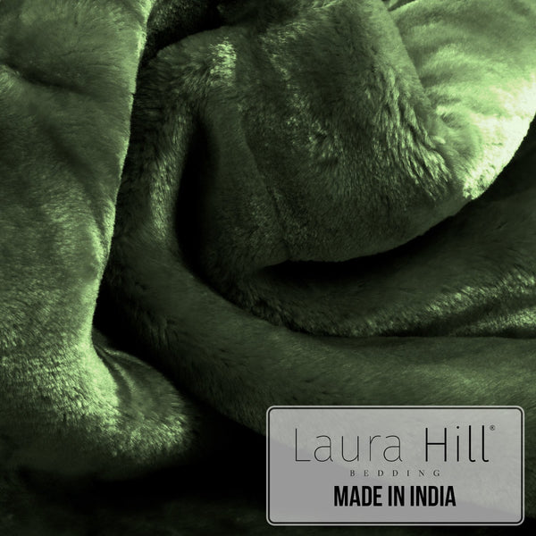Laura Hill Double Sided Faux Mink Throw Rug Blanket 600gsm Green Queen