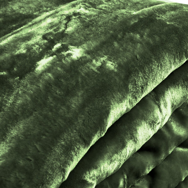 Laura Hill Double Sided Faux Mink Throw Rug Blanket 600gsm Green Queen