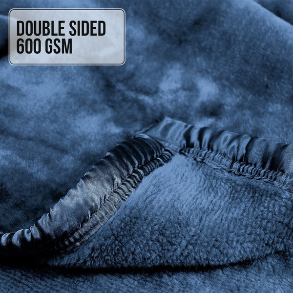 Laura Hill Double Sided Faux Mink Throw Rug Blanket 800gsm Blue Queen