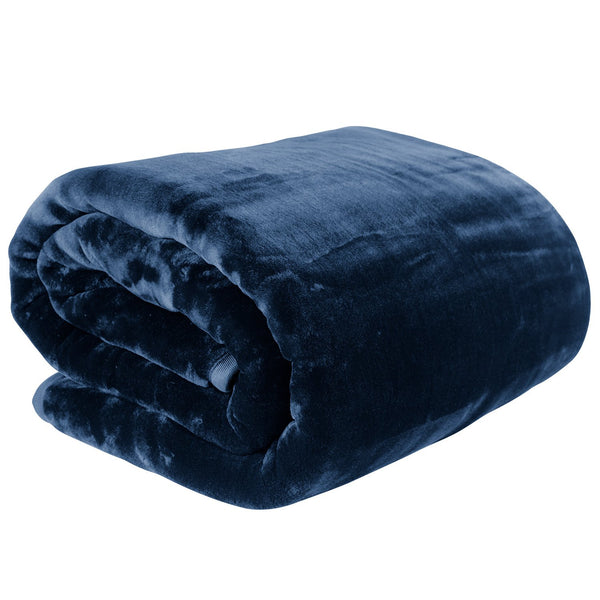 Laura Hill Double Sided Faux Mink Throw Rug Blanket 800gsm Blue Queen