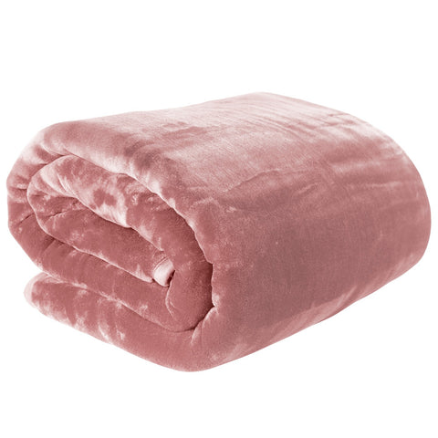 Laura Hill Double Sided Faux Mink Throw Rug Blanket 600gsm Pink Queen