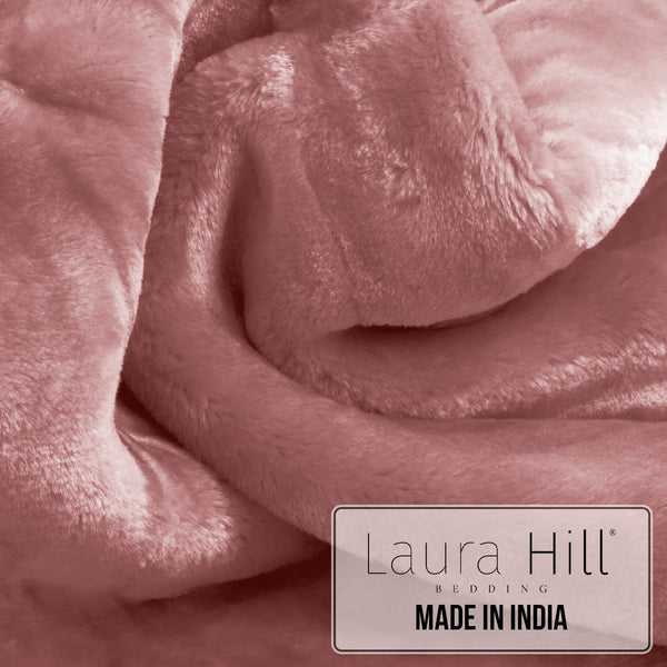 Laura Hill Double Sided Faux Mink Throw Rug Blanket 600gsm Pink Queen