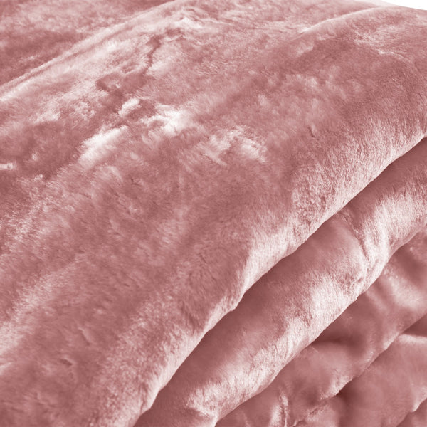 Laura Hill Double Sided Faux Mink Throw Rug Blanket 600gsm Pink Queen