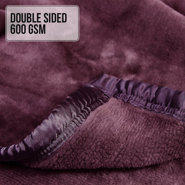 Laura Hill Double Sided 220 x 240cm Faux Mink Throw Rug Blanket 600gsm Purple