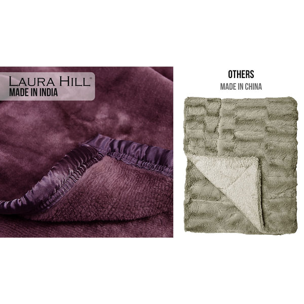 Laura Hill Double Sided 220 x 240cm Faux Mink Throw Rug Blanket 600gsm Purple