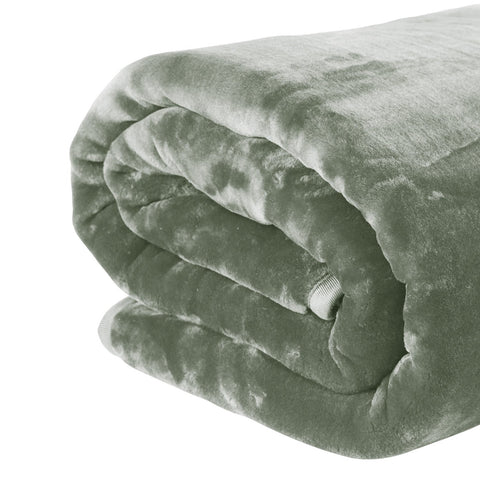 Laura Hill Double Sided Faux Mink Throw Rug Blanket 600gsm Sage Green Queen