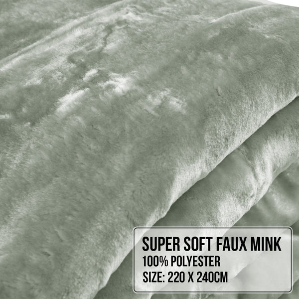 Laura Hill Double Sided Faux Mink Throw Rug Blanket 600gsm Sage Green Queen