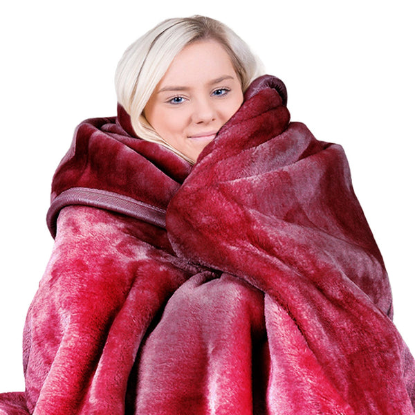 Laura Hill Double Sided 220 x 240cm Faux Mink Throw Rug Blanket 600gsm Red