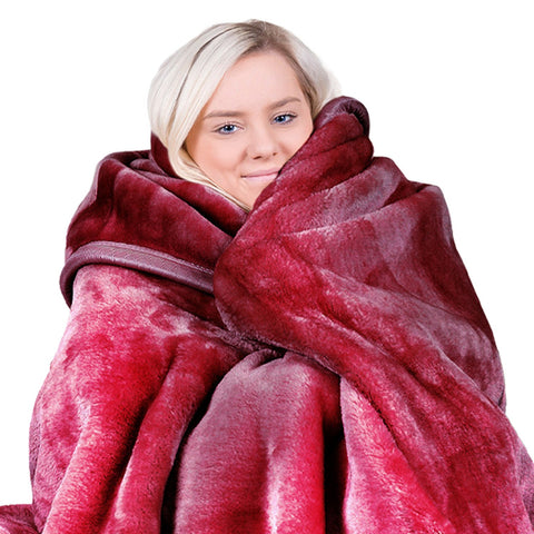 Laura Hill Double Sided 220 x 240cm Faux Mink Throw Rug Blanket 600gsm Red