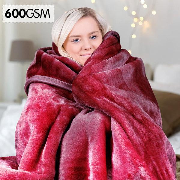 Laura Hill Double Sided 220 x 240cm Faux Mink Throw Rug Blanket 600gsm Red