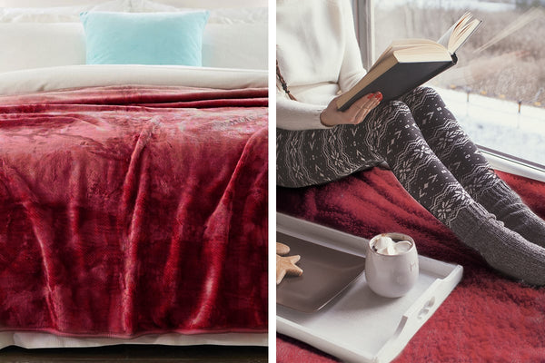 Laura Hill Double Sided 220 x 240cm Faux Mink Throw Rug Blanket 600gsm Red