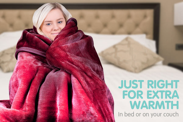 Laura Hill Double Sided 220 x 240cm Faux Mink Throw Rug Blanket 600gsm Red