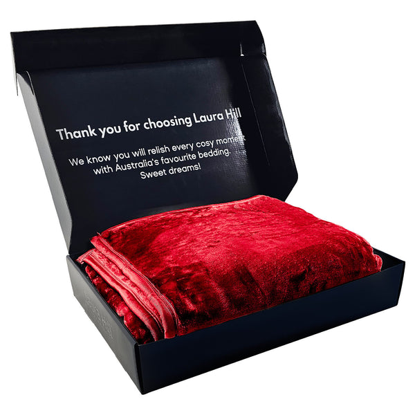 Laura Hill Double Sided 220 x 240cm Faux Mink Throw Rug Blanket 600gsm Red