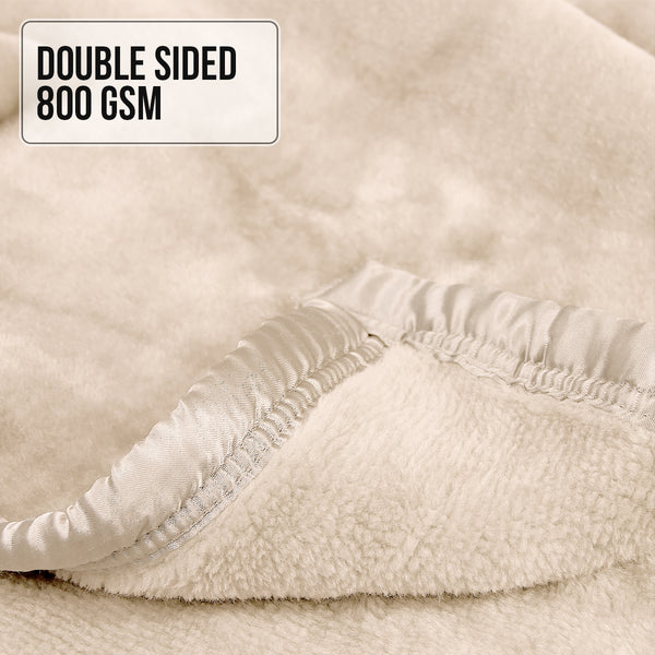 Laura Hill Double Sided 220 x 240cm Faux Mink Throw Rug Blanket 800gsm Beige