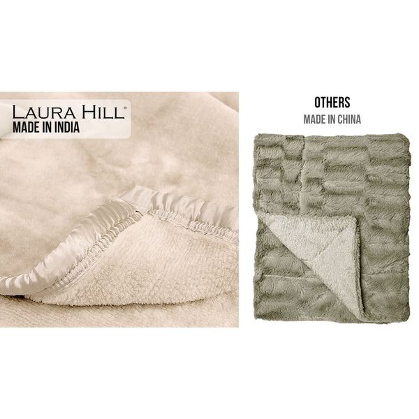 Laura Hill Double Sided 220 x 240cm Faux Mink Throw Rug Blanket 800gsm Beige