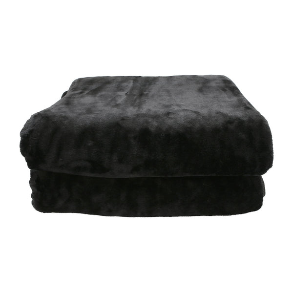 Laura Hill Double Sided 220 x 240cm Faux Mink Throw Rug Blanket 800gsm Black
