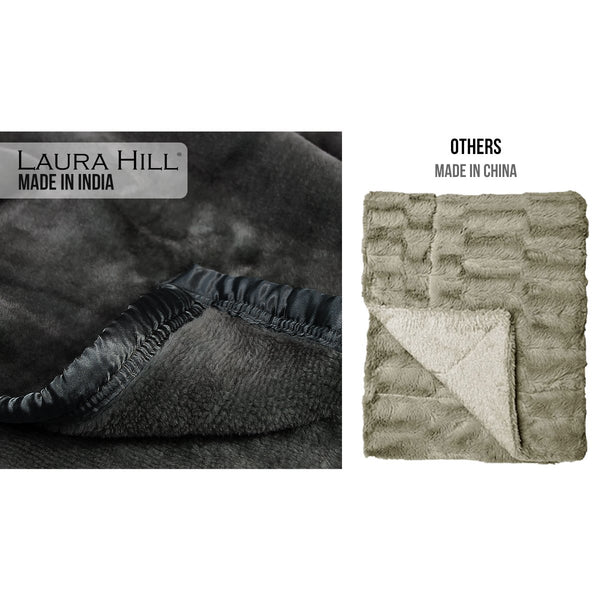Laura Hill Double Sided 220 x 240cm Faux Mink Throw Rug Blanket 800gsm Black