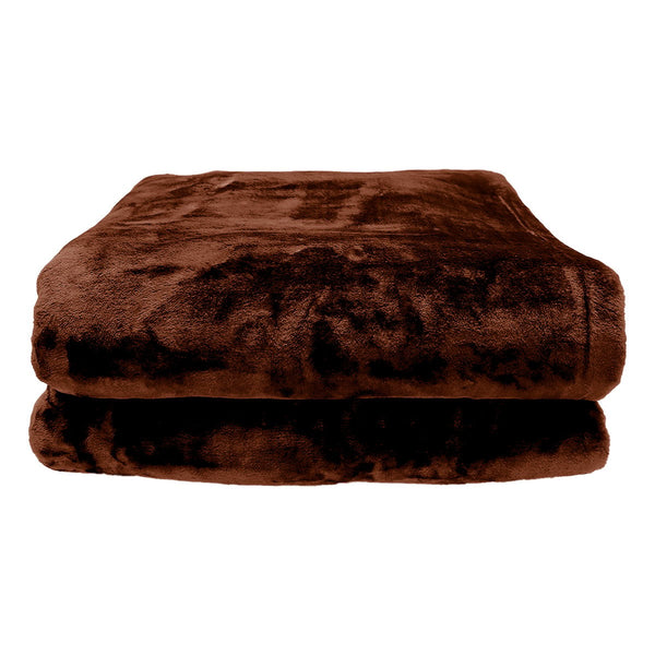 Laura Hill Double Sided 220 x 240cm Faux Mink Throw Rug Blanket 800gsm Brown