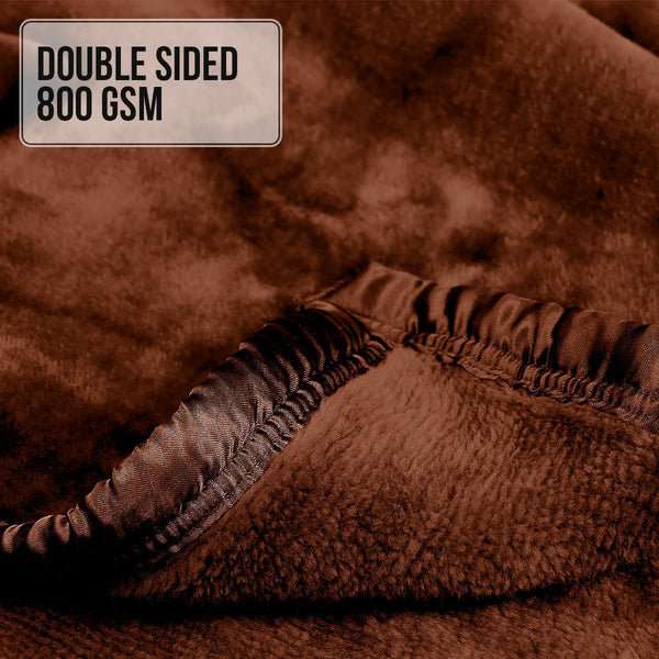 Laura Hill Double Sided 220 x 240cm Faux Mink Throw Rug Blanket 800gsm Brown