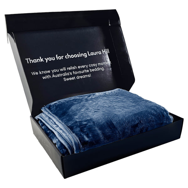 Laura Hill Double Sided 220 x 240cm Faux Mink Throw Rug Blanket 800gsm Blue