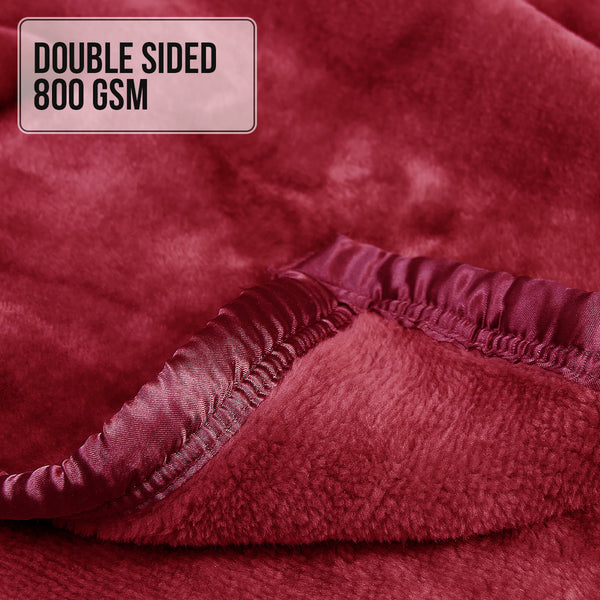 Laura Hill Double Sided 220 x 240cm Faux Mink Throw Rug Blanket 800gsm Red